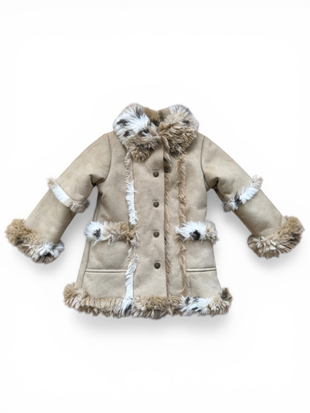 London Fog Faux Suede Shearling Penny Lane Coat - Faux Fur Trim
